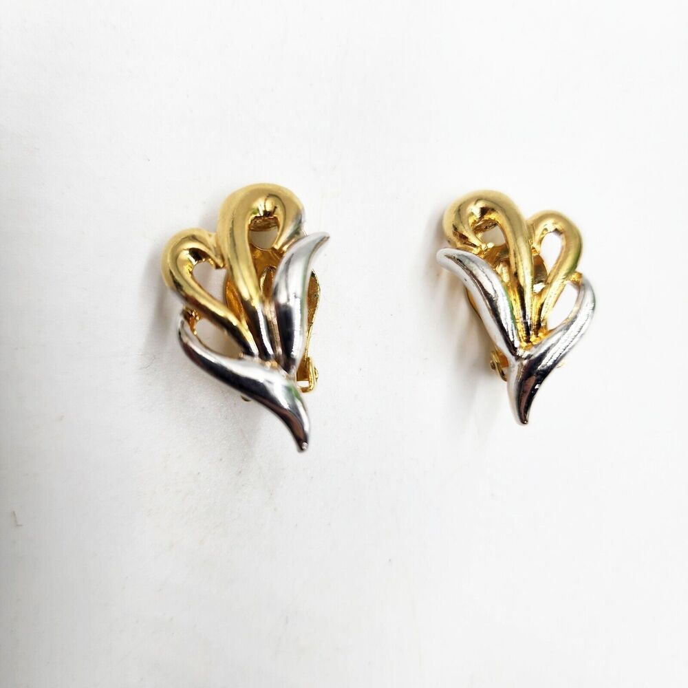 Vintage Silver Gold Tone Swirl Clip-on Earrings High Quality Climber